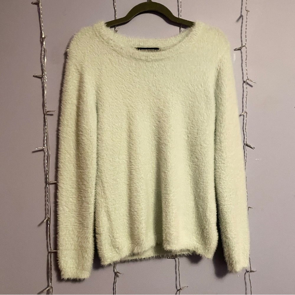 Ellen Tracy, light blue grey sweater, super fuzzy and comfy, S, sparkly